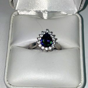 Pear Cut 3.42 ct Mystic Topaz Cocktail Ring Lab Created. Ring has a lot of fire